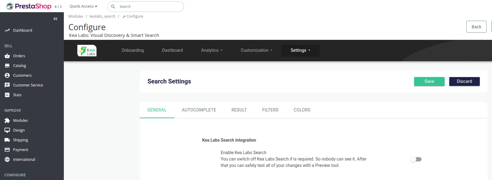 Settings - General toggle