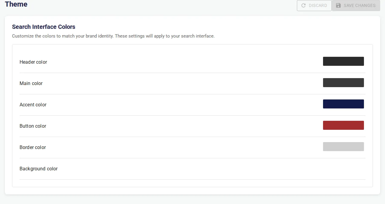 Theme page with storefront search color settings